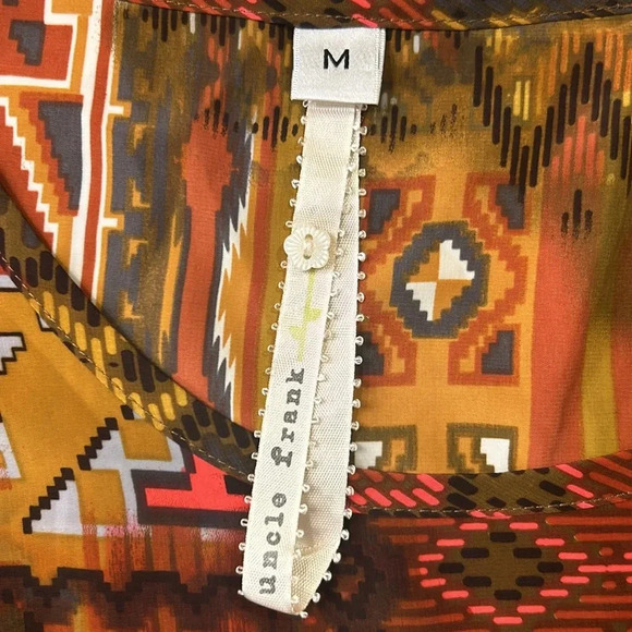 Uncle Frank Aztec Print Bell Sleeve Fringe Boho Style Dress Size Medium - Picture 4 of 12